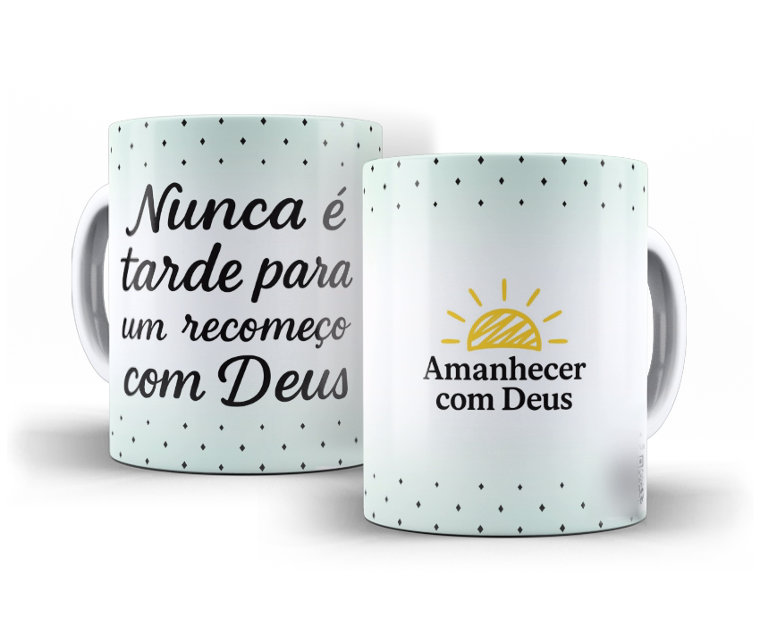 Duas canecas completas Amanhecer com Deus do tema Esperança