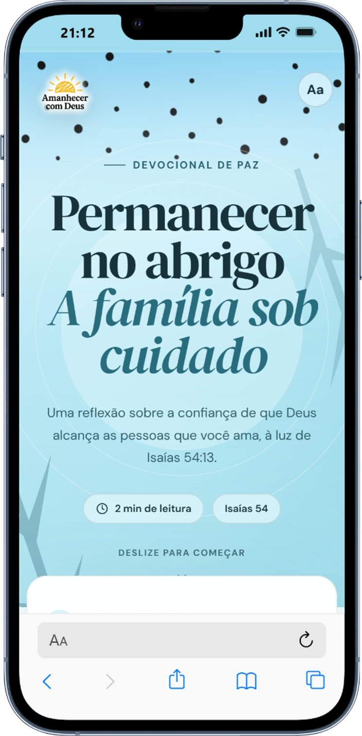Devocional de Paz aberto no celular com leitura do dia