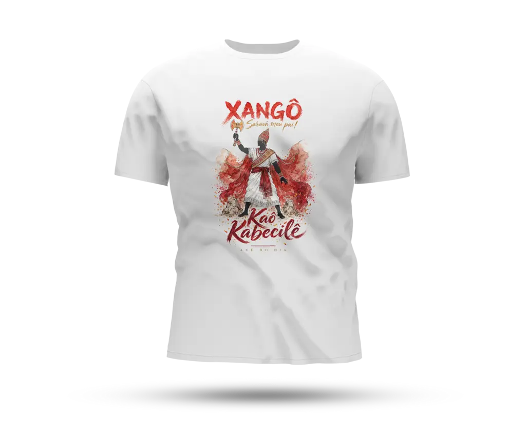Camiseta branca de Xangô com QR Code