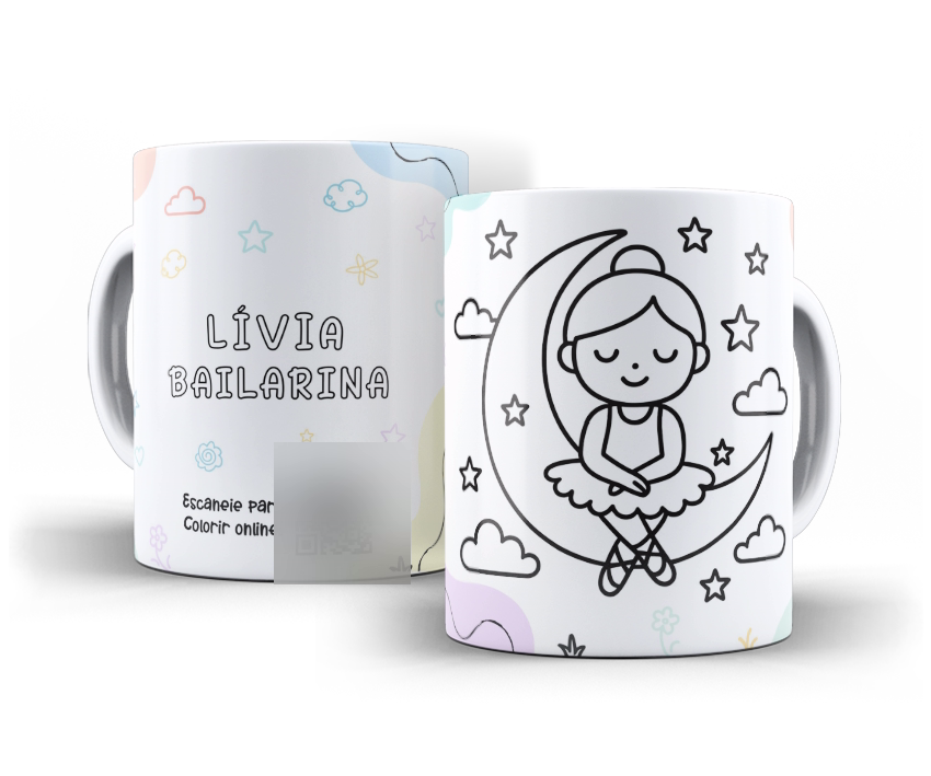 Caneca para colorir com tema Bailarinas