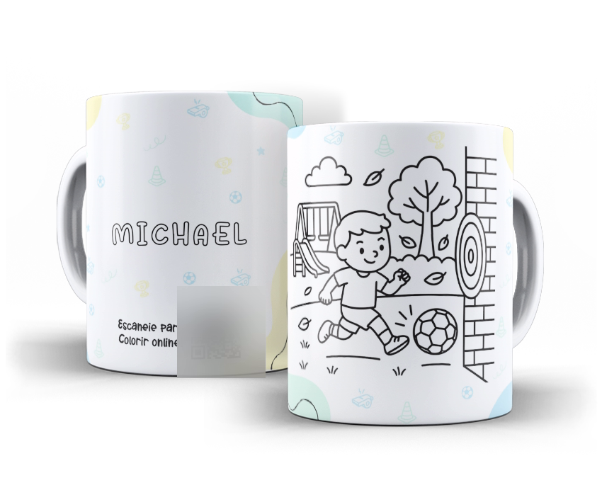 Caneca para colorir com tema Futebol