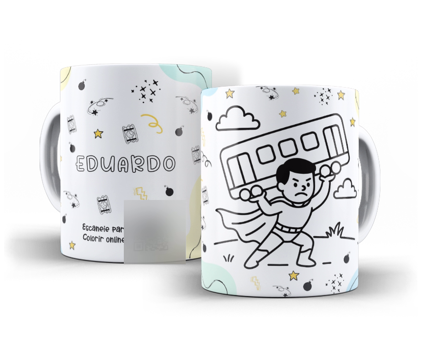 Caneca para colorir com tema Heróis