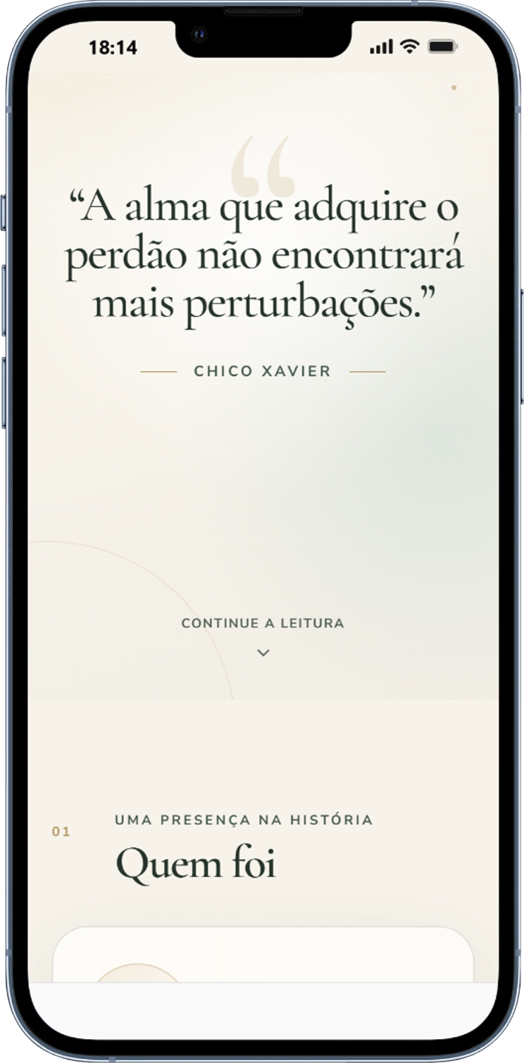 Página com citação de Chico Xavier, contexto, reflexão e momento de luz