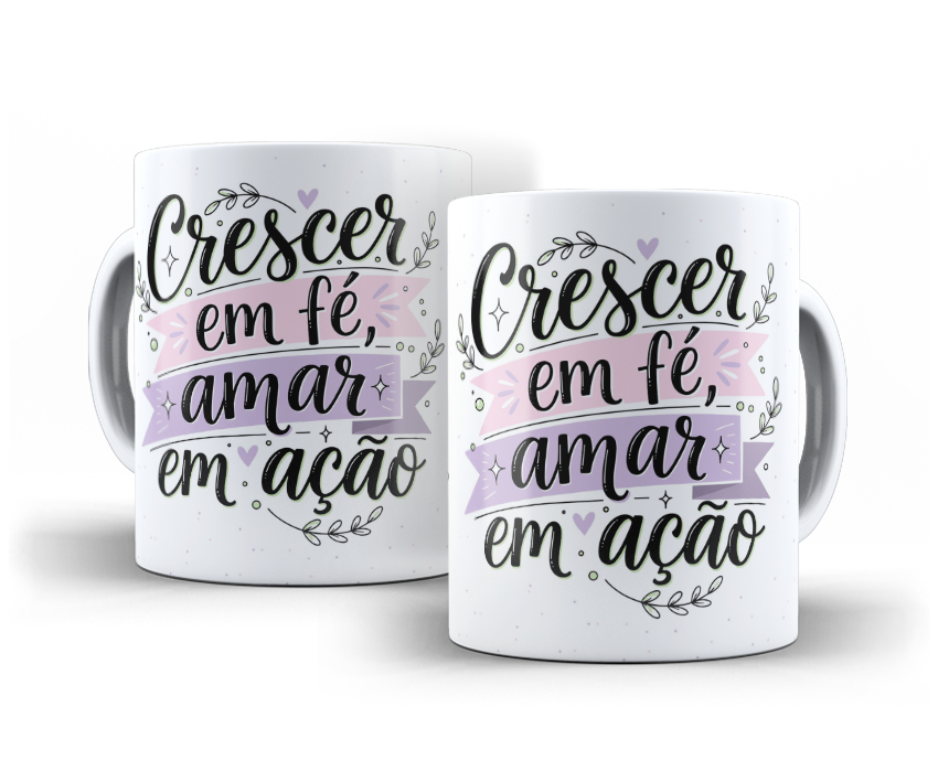 Amostra de caneca com mensagem sobre crescer em fé