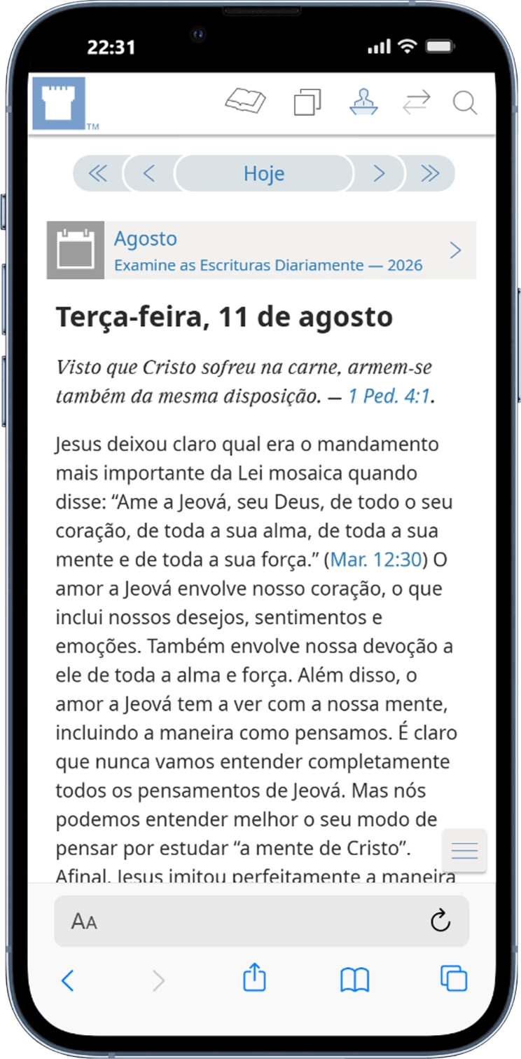 Examine as Escrituras Diariamente aberto no celular
