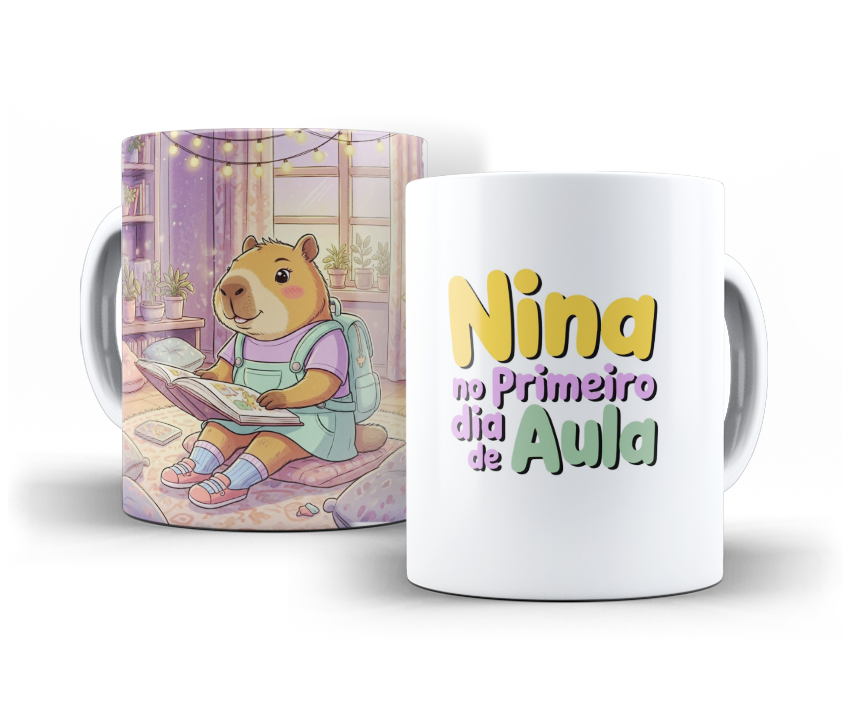 Caneca Nina no Primeiro Dia de Aula