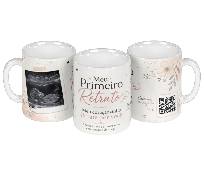 Caneca Meu Primeiro Retrato com ultrassom e QR Code