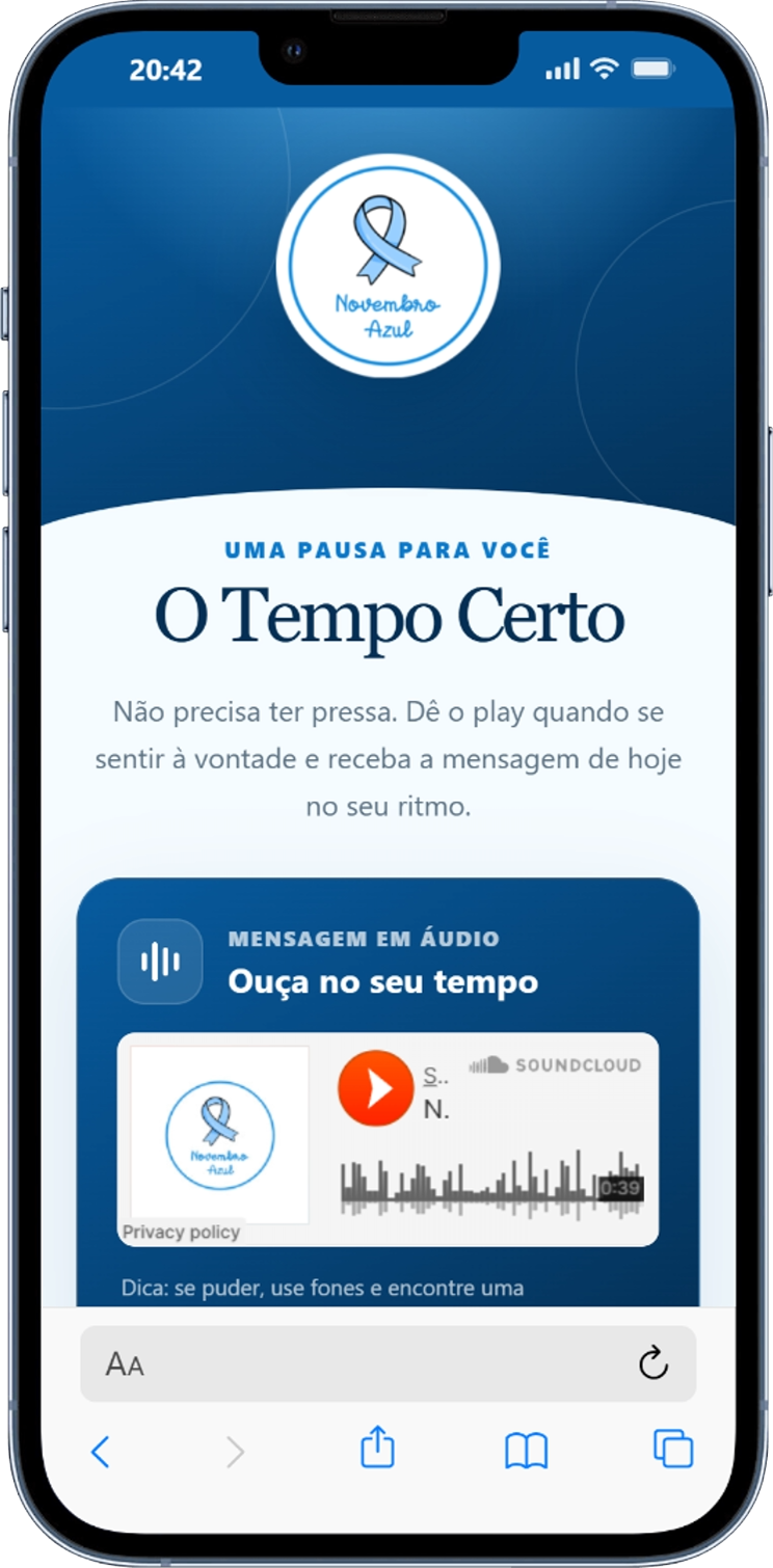 Mensagem O Tempo Certo exibida no celular