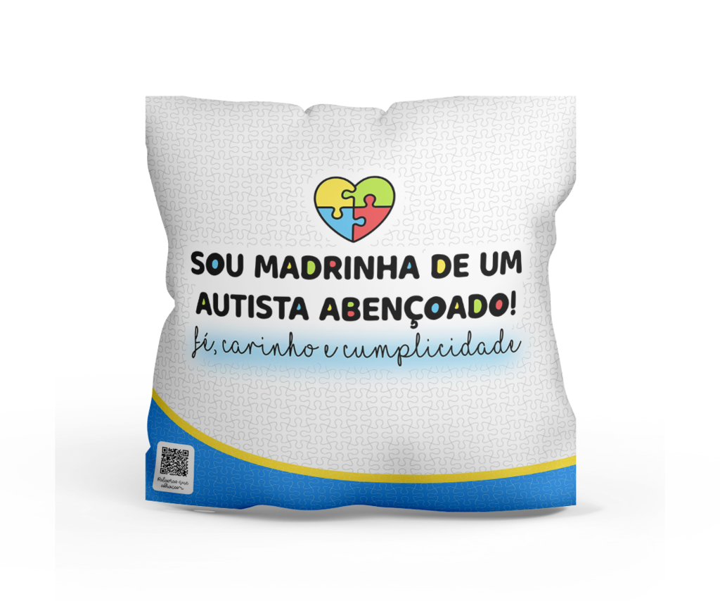 Almofada Sou madrinha de um autista abençoado com QR Code