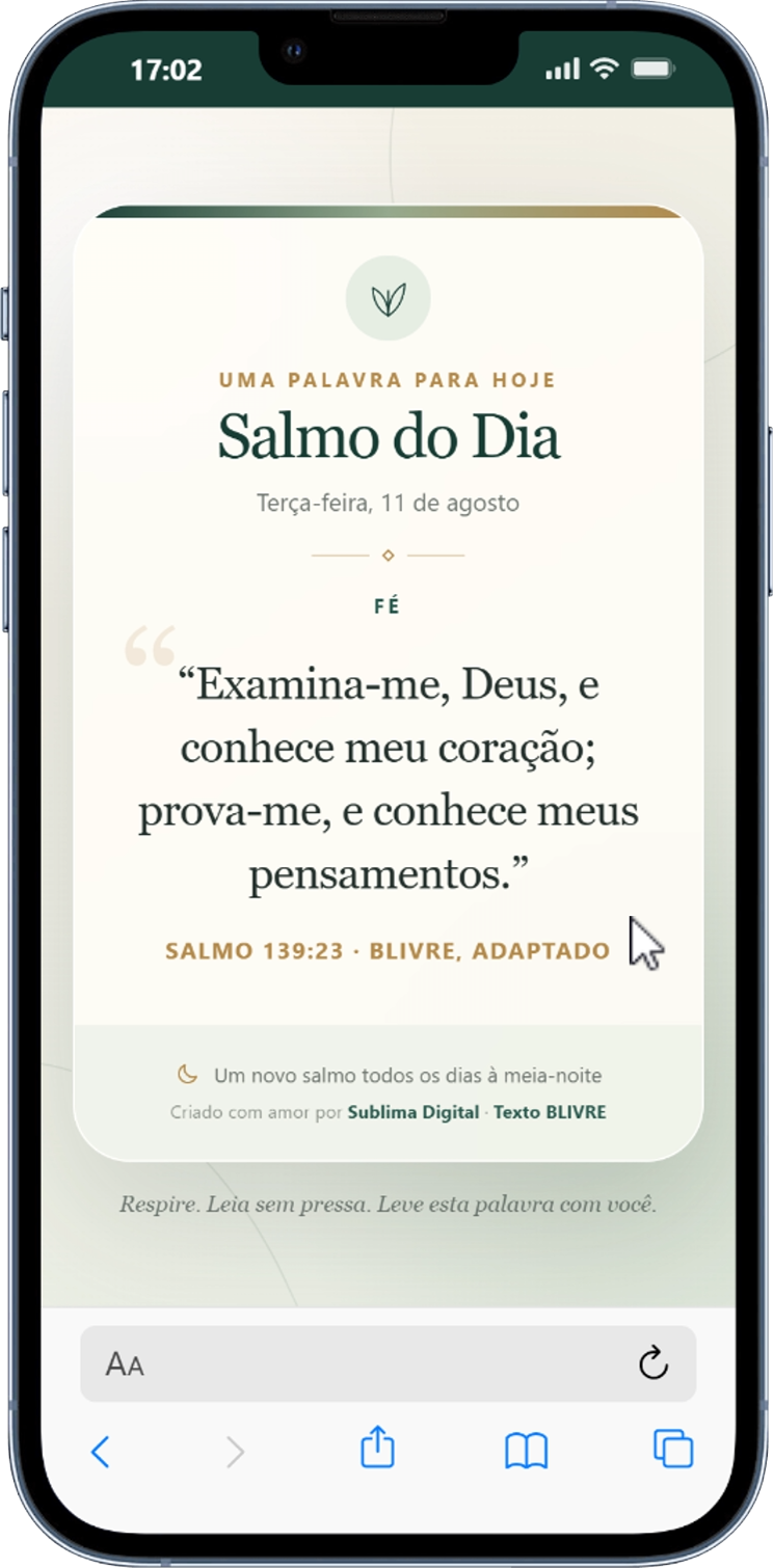 Salmo do Dia exibido em um celular